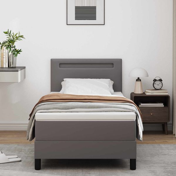 vidaXL Boxspringbett mit Matratze Grau 90 x 190 cm Kunstleder 3339030