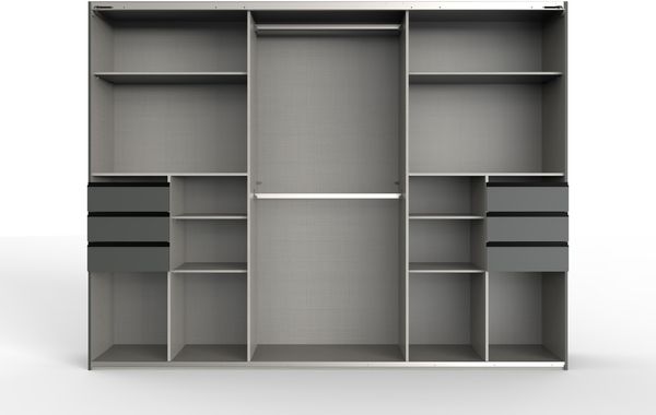 Schwebetürenschrank >Saigon< 6 Schubladen, in GRPAHIT + GLAS SCHWARZ - 270x208x64cm (BxHxT) Bild 4