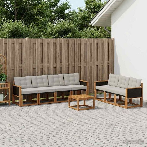 vidaXL Outdoor-Sofagarnitur mit Kissen 8 pcs Natürlich und Hellgrau 3381815