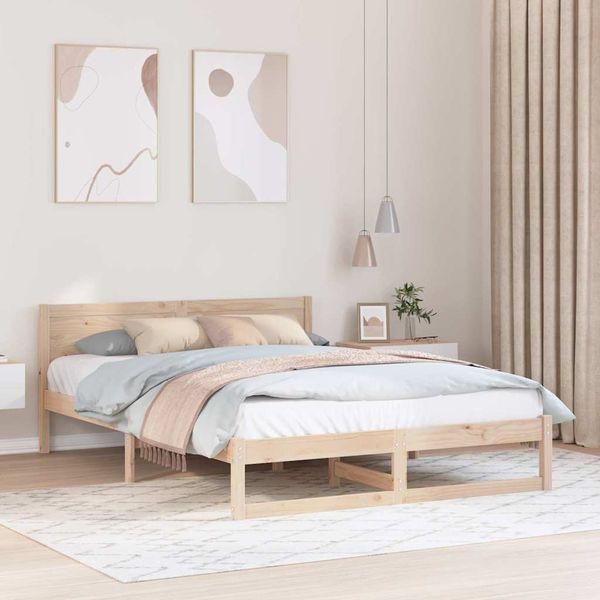 vidaXL Bettrahmen mit Kopfteil Natur 150 x 200 cm Massives Kiefernholz 873268