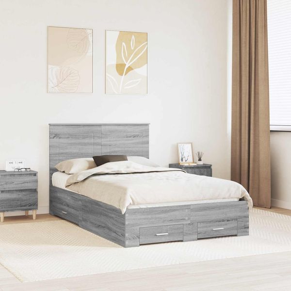 vidaXL Bettrahmen Graues Sonoma 135 x 190 cm Holzwerkstoff 3409663