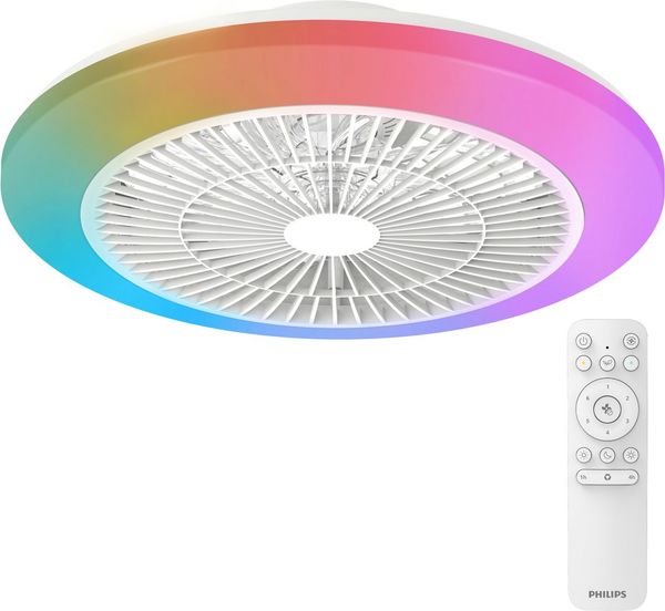 Philips LED Deckenleuchte Amigo Deckenventilator RGB, 40 W (Ventilator) + 20 W (Leuchte), weiß, CCT - über Fernbedienung, Dimmer, Dimmfunktion, Ein-/Ausschalter, Farbsteuerung, Farbwechsel, Fernbedienung, Infrarot inkl, Memoryfunktion, RGB, Ventilatorf...