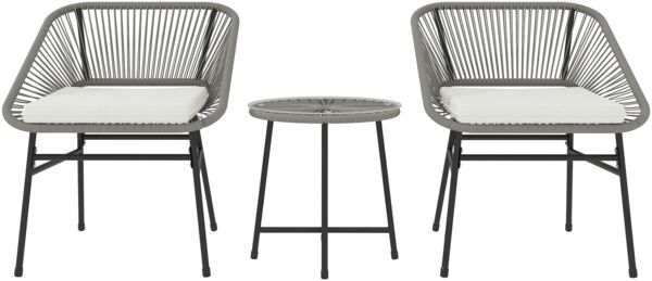 Flieks Gartenmöbel Set 3-tlg. mit 2 Stühlen, Beistelltisch & Kissen, Balkonmöbel Set für 2 Personen, wetterfeste Rattan-Lounge, Dunkelgrau