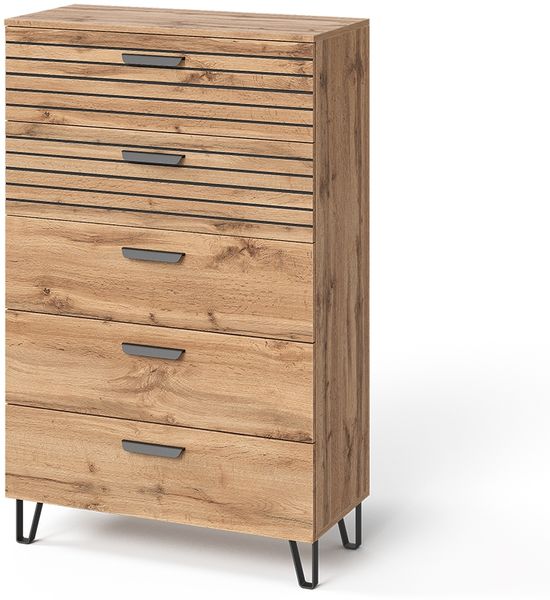 Kommode Amber Eiche Wotan 80 x 127.6 cm mit 5 Schubladen Vicco