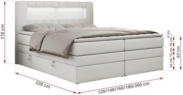 Boxspringbett mit LED Kopfteil und Topper - GOLD-5-KING - 120x200cm - Weiß Kunstleder - H3 Bild 5