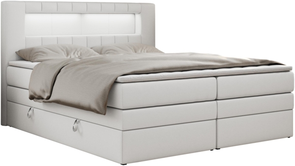 Boxspringbett mit LED Kopfteil und Topper - GOLD-5-KING - 120x200cm - Weiß Kunstleder - H3 Bild 3