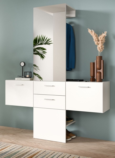 Garderobe Set mit Spiegel Carry in weiß 156 x 190 cm