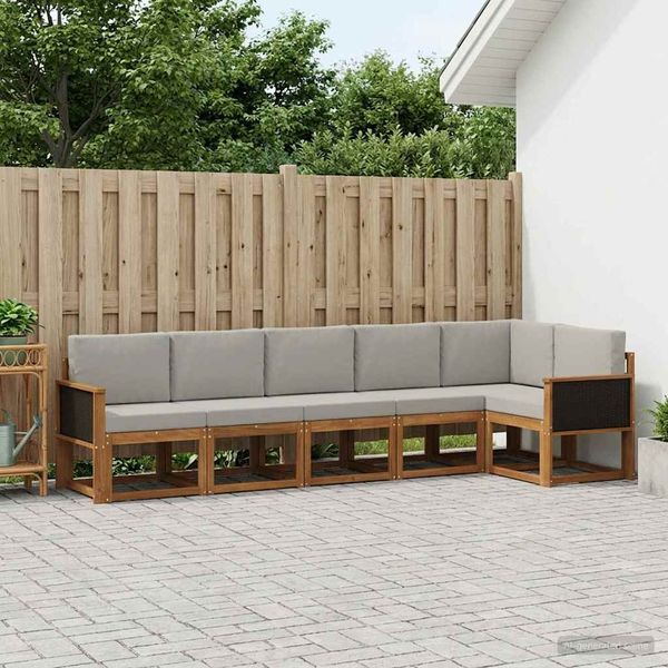 vidaXL Outdoor-Sofagarnitur 6 pcs Natürlich und Hellgrau Polyester 3385242