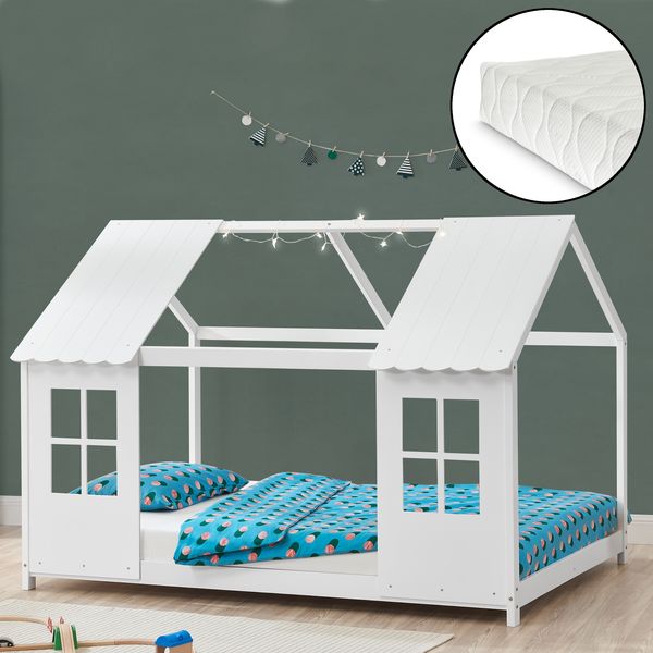 Halboffenes Kinderbett Tostedt mit Matratze 90x200 cm Weiß [en. casa]