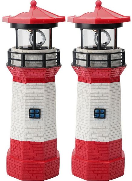 Casativo LED Gartenleuchte Solar-Leuchtturm (rot-weiß) mit rotierendem LED-Licht, Solarbetrieb