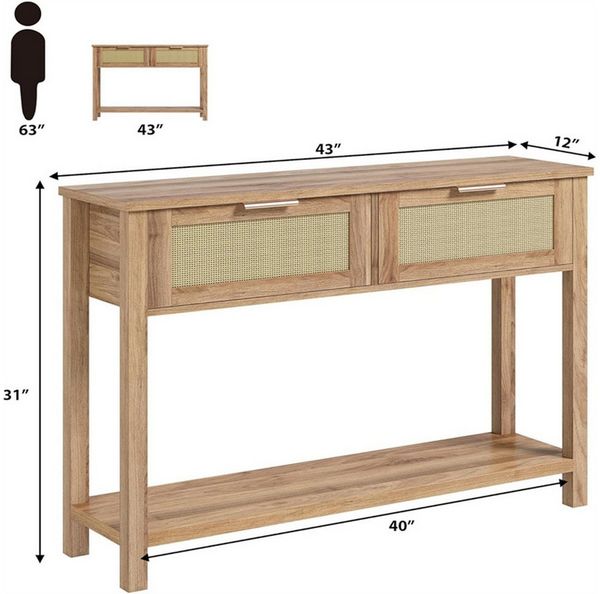GarveeMore Konsolentisch Schmaler Konsolentisch mit Schubladen und Regal,109 x 30,5 x 79 cm