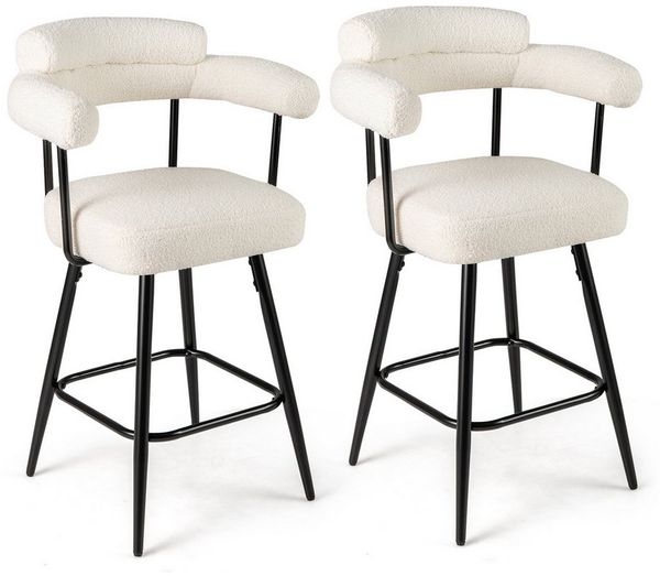 COSTWAY Barhocker (2er Set), gepolstert Barstühle mit Rücken & Fußstütze, drehbar