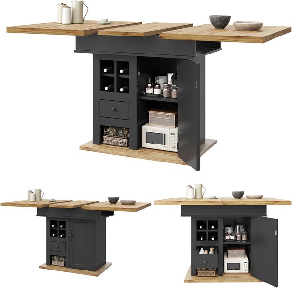 Esstisch 110-140x80x75 cm, ausziehbar beidseitig, MDF mit Metallgriffen und Stauraum Bild 7