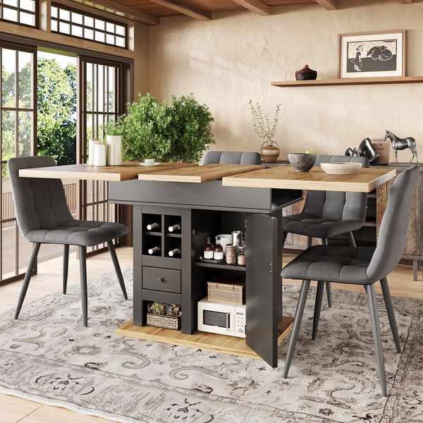 Esstisch 110-140x80x75 cm, ausziehbar beidseitig, MDF mit Metallgriffen und Stauraum