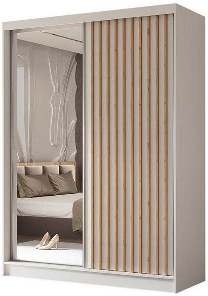 Compleo Schwebetürenschrank mit gerifflete Front VENTURA, Breite: 160 cm, Modern design Kleiderschrank mit Spiegel