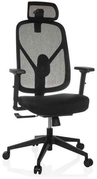 hjh OFFICE Bürostuhl ergonomisch RALOO ECO Netz Drehstuhl mit Verstellbarer Kopf- und Lordosenstütze, Sitz gepolstert, Schwarz