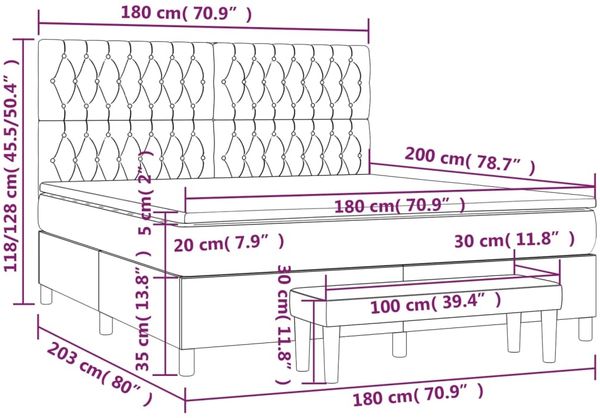 vidaXL Boxspringbett mit Matratze Dunkelbraun 180x200 cm Stoff, Härtegrad: H2 [3136856] Bild 8