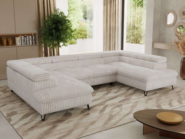 MKS Möbel 'Pablo U-Form' Wohnlandschaft mit Bettkasten, Beige, Cordstoff, T25 Topper
