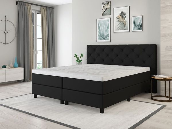 Boxspringbett Stockholm 180x200cm. Härtegrade 2 x H3. Textilbezug beige