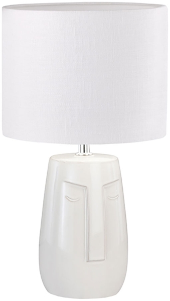 Tischleuchte, Keramik, beige, Stoffschirm, weiß, E14, H 39cm