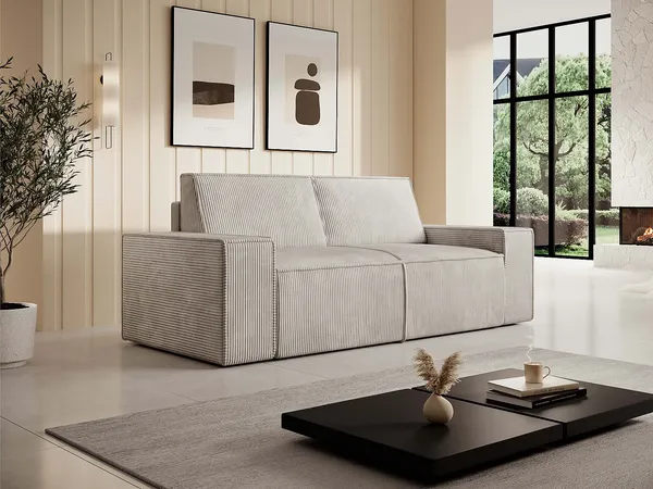 Vente-unique - AMELIA Sofa SamtStoff Beige - B 95 cm x H 85 cm x L 210 cm