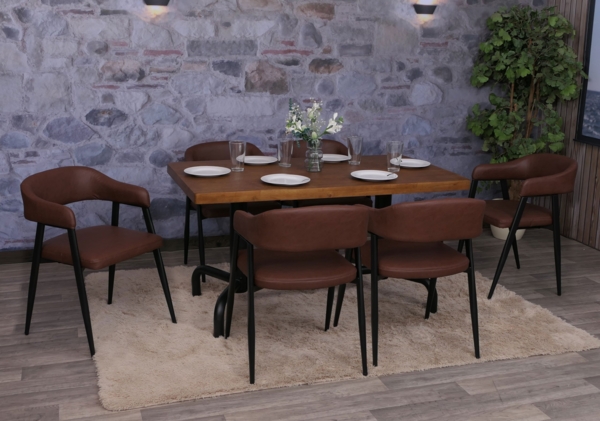 6er-Set Esszimmerstuhl HWC-P29, Küchenstuhl Lehnstuhl Polsterstuhl, Industrial Retro Vintage Kunstleder ~ rostrot