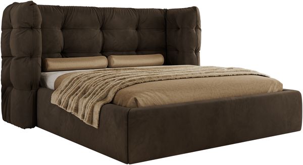 Polsterbett FLONELLE CLASSIC 180 x 200 cm mit Stauraum, Federholzlattenrost, Massivholzrahmen, gestepptes Kopfteil Gasdruckfeder Schlafzimmerbett - Braun Samt Bild 5