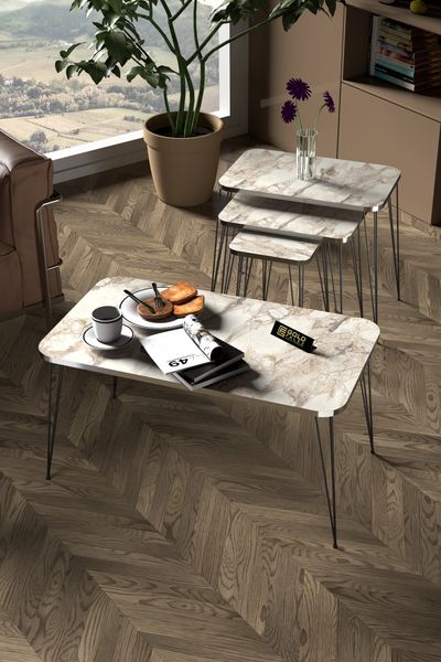 Couchtisch- und Satztisch-Set 60 x 37 cm Spanplatte Weiß 89321636 [en. casa]