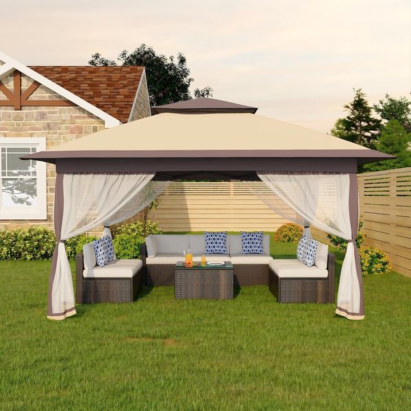 Faltpavillon Moskitonetz 3x3 m mit 4 Moskitonetz Seitenteilen – Pop Up Pavillon wasserdicht & stabil, UV-Schutz 50+, höhenverstellbar, Doppeldach Pavillion für Patio & Familie Khaki