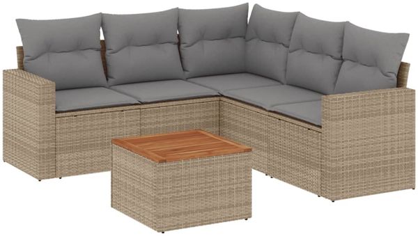 vidaXL 6-tlg. Garten-Sofagarnitur mit Kissen Beige Poly Rattan 3256451 Bild 2