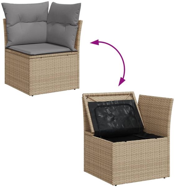 vidaXL 6-tlg. Garten-Sofagarnitur mit Kissen Beige Poly Rattan 3256451 Bild 4