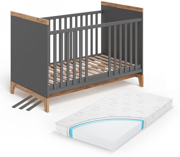 Babybett Malia Grau/Artisan 70x140 cm mit Matratze Vitalispa