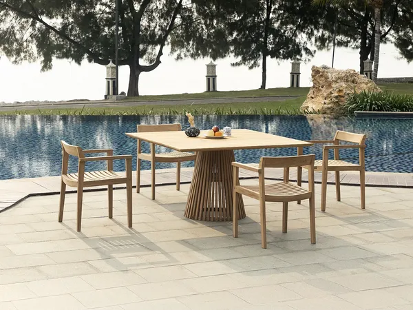 Vente-unique - TRIANI Garden dining set Holz, Platte Beige - B 135 cm56 cm x H 75 cm x L 135 cm56 cm
