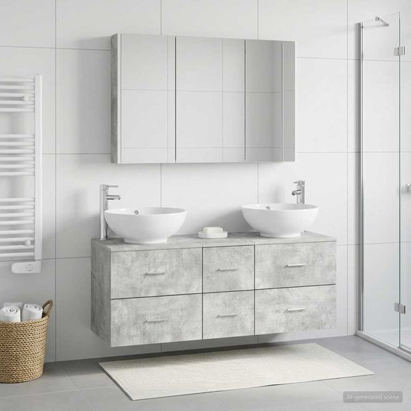 vidaXL Badezimmermöbel-Set 4 pcs Betongrau Ingenieurholz und Glas 3406986