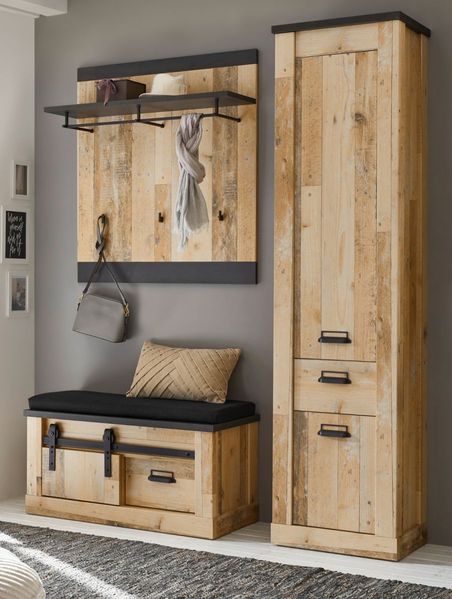 Garderobe Set 4-tlg. Stove in Used Wood hell 164 x 201 cm