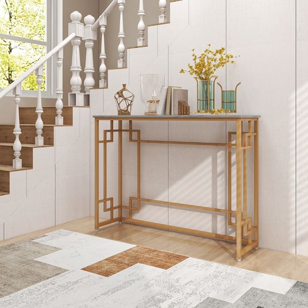 Konsolentisch mit Marmor & Geometrischem Metallrahmen Eingangstisch Schmal Golden