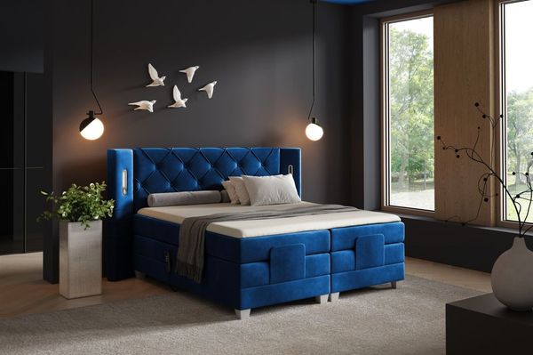 Boxspringbett Elektrisch Bett STEVE 200x200cm in Stoff Fresh Blau