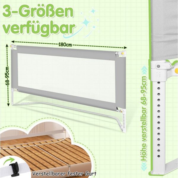 Clanmacy Bettschutzgitter 3x Kinder Bettgitter Kinderbettgitter Bettschutzgitter Baby (180+200+200cm, 3 St)