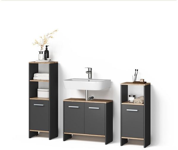 Livinity® Badmöbel-Set Amalfi, Anthrazit/Goldkraft Eiche/Goldkraft Eiche, 3-teilig, (3-St)