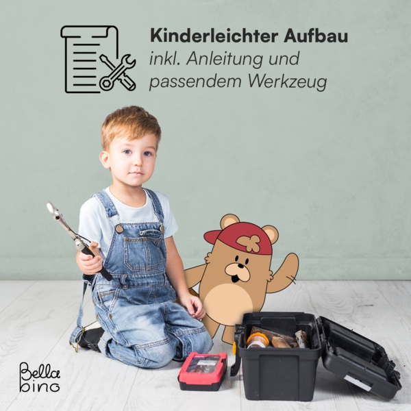 Bellabino 'Koro' Kinderbücherregal, weiß, Kinderregal mit 3 Fächern für Bücher und 2 Fächern für Boxen, inkl. 2 Faltboxen (Affe/Löwe) Bild 9
