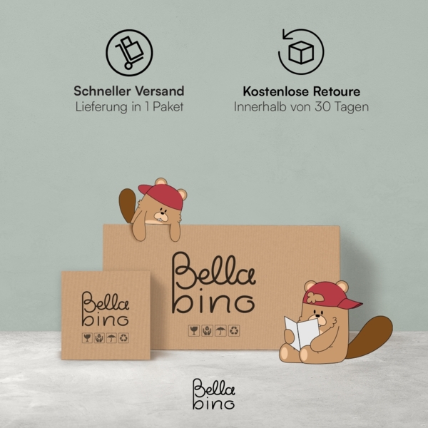 Bellabino 'Koro' Kinderbücherregal, weiß, Kinderregal mit 3 Fächern für Bücher und 2 Fächern für Boxen, inkl. 2 Faltboxen (Affe/Löwe) Bild 10