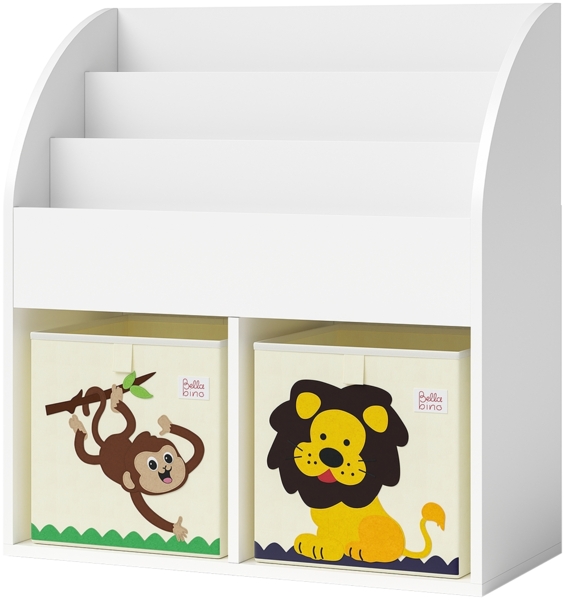 Bellabino 'Koro' Kinderbücherregal, weiß, Kinderregal mit 3 Fächern für Bücher und 2 Fächern für Boxen, inkl. 2 Faltboxen (Affe/Löwe) Bild 11