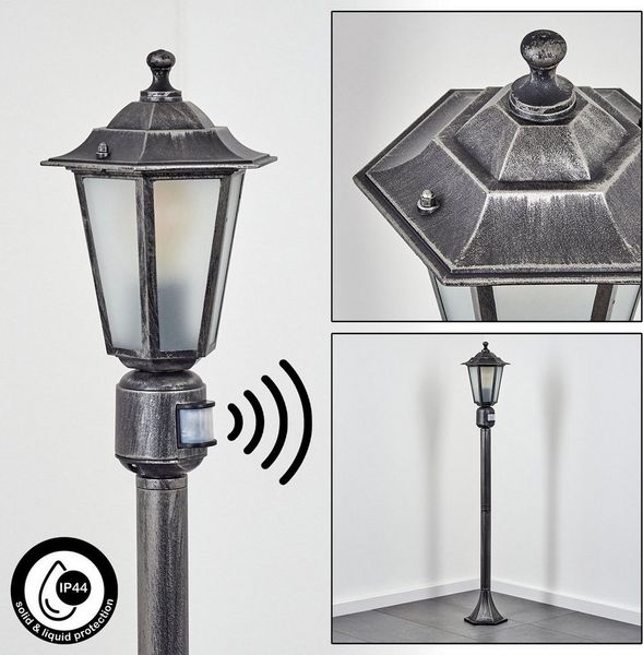 hofstein Pollerleuchte Wegeleuchte m. Bewegungsmelder aus Metall/Glas in Schwarz-Silberfarben, ohne Leuchtmittel, Außenleuchte, Gartenlampe, IP44, 1x E27, ohne Leuchtmittel