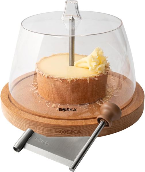 BOSKA Käseschaber Amigo mit Glocke/einfach zu verwenden/hält Käse langer frisch/Holz/Kunststoff/Braun