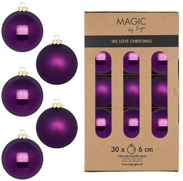 MAGIC by Inge Weihnachtsbaumkugel, Weihnachtskugeln Glas 6cm 30 Stück - Purple Symphony