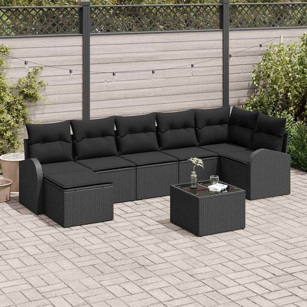vidaXL Garten-Sofa-Set mit Kissen 8 pcs Schwarz Poly Rattan 3346143