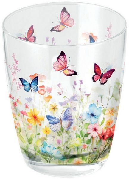 Ambiente Luxury Paper Products Becher, Glas, Trinkglas 9,5cm mit Schmetterlinge & Blumen Motiv Bunt