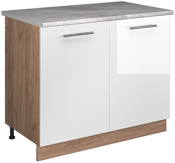 Spülenunterschrank Fame-Line Weiß Hochglanz/Goldkraft Eiche 100 cm, AP Marmor Vicco