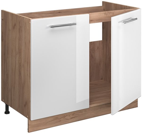 Spülenunterschrank Fame-Line Weiß Hochglanz/Goldkraft Eiche 100 cm, AP Marmor Vicco Bild 4