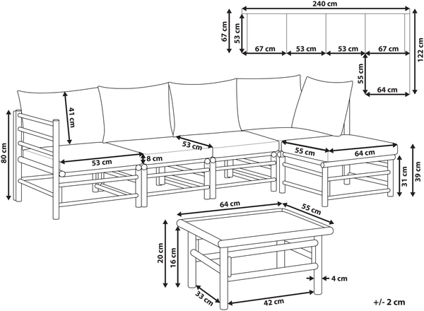 Ecksofa CERRETO Bambusholz Cremeweiß Bild 2